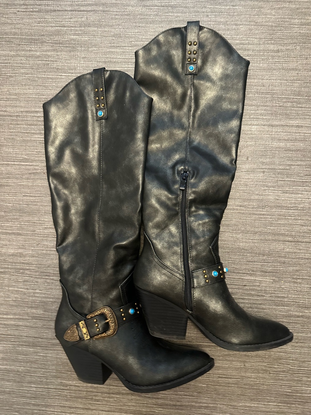 Black Women's cowgirl Faux Leather boots